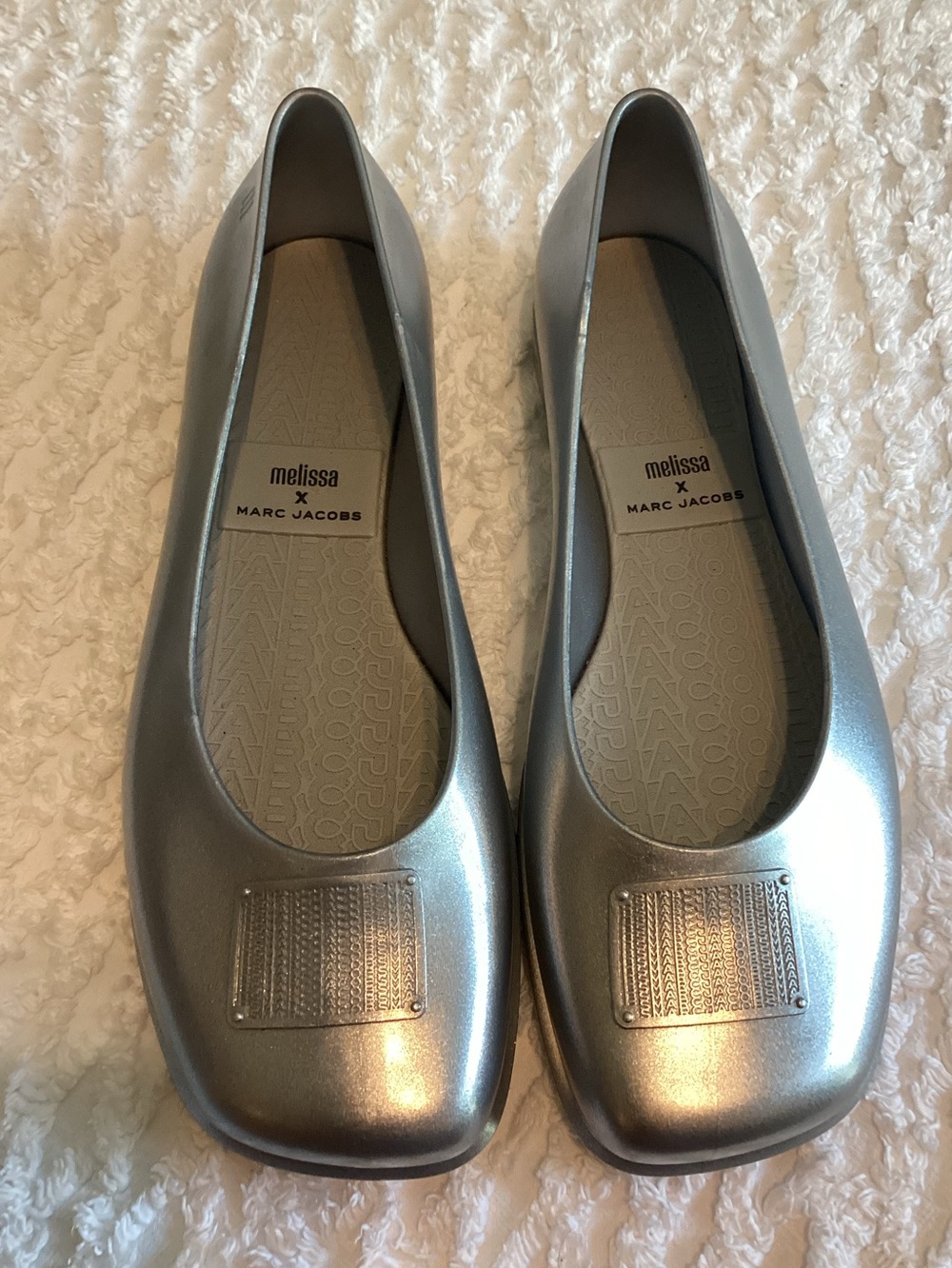 Melissa x Marc Jacobs Ruby Ballet Flats – Silver Jelly Shoes – Women’s Size 10